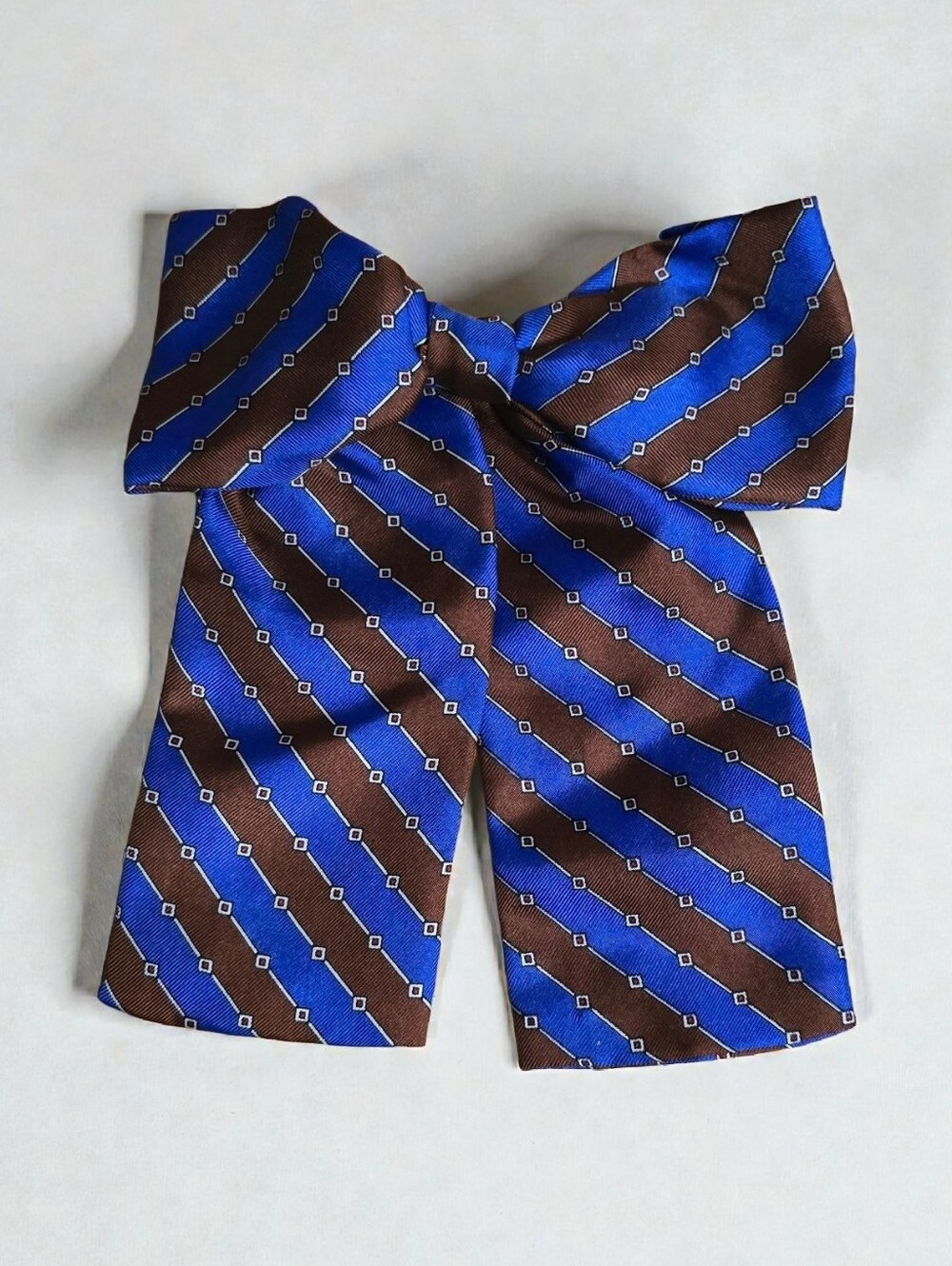 Vicky Davis All Silk Blue & Brown Striped Bow Accessory